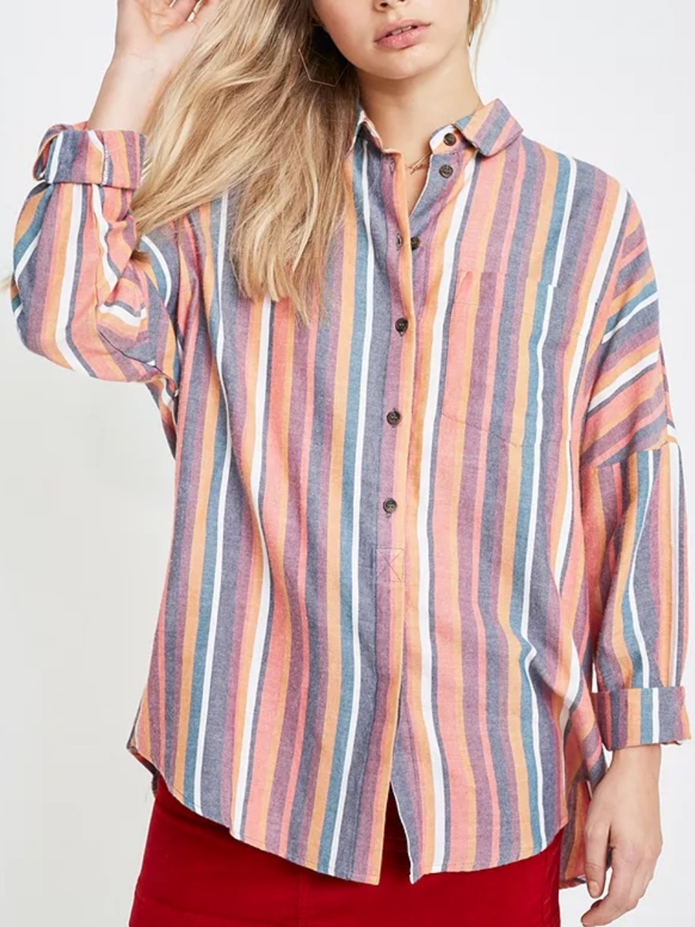 Urban Outfitters Vertical Stripe Twill Button-Through Shirt Size XS